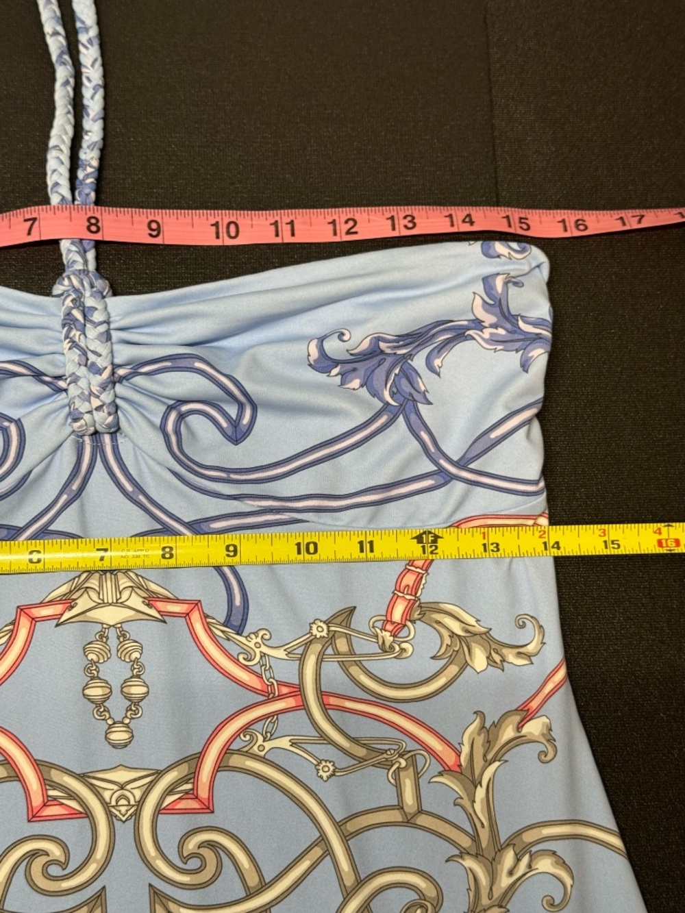 J. McLaughlin Blue Equestrian Scarf Print Halter Maxi Dress Size S Resort - Picture 11 of 11